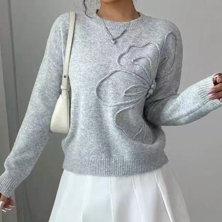 Eirla Sculpted-Flower Knit Sweater