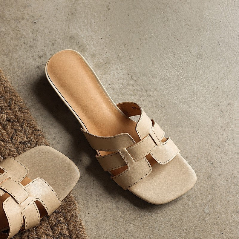 Mara Square Leather Slides