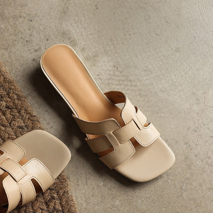 Mara Square Leather Slides