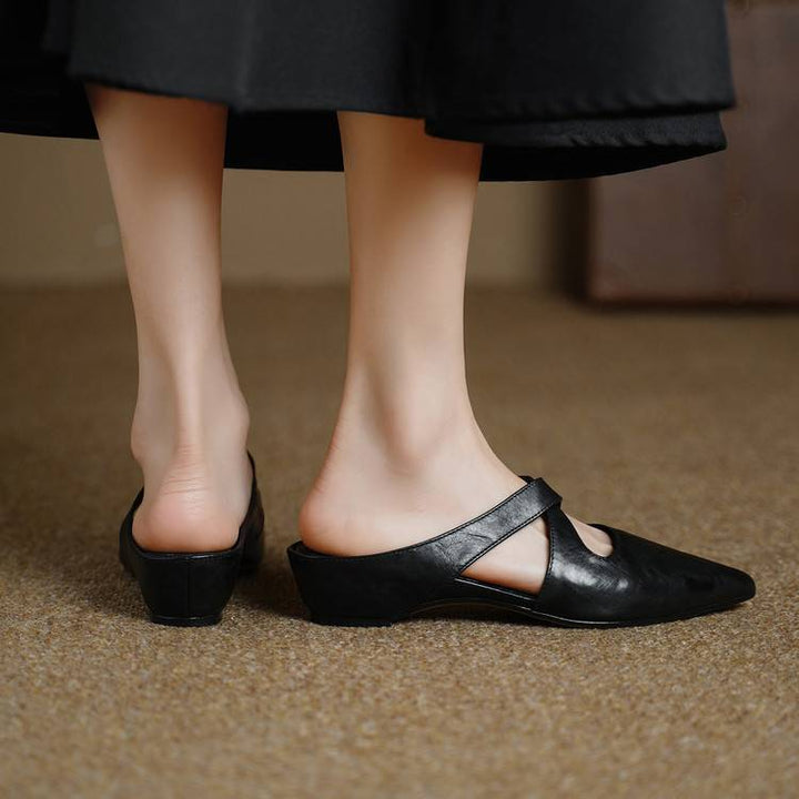 Elira Cross-Strap Leather Mules