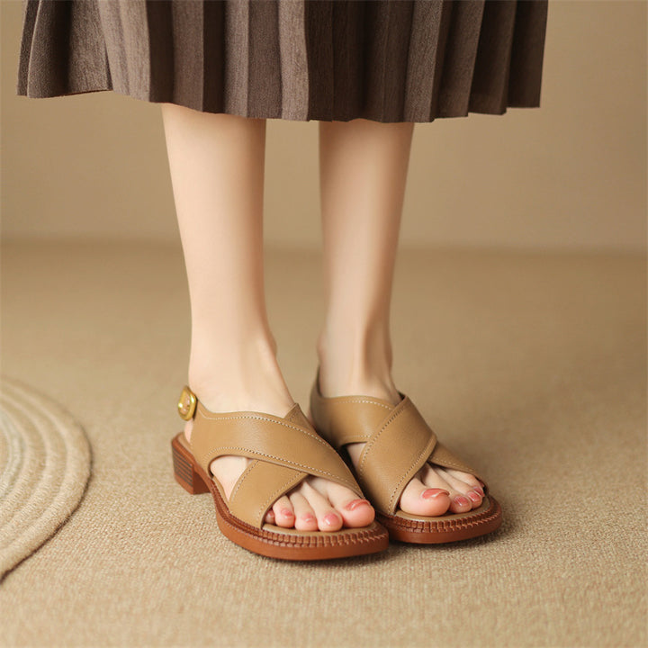 Serene Crossband Leather Slingback Sandals