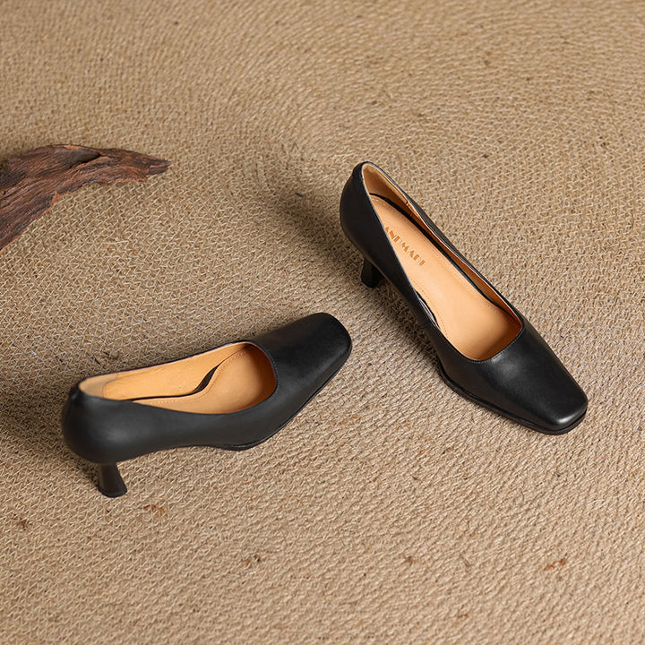Elviera Square Leather Heels