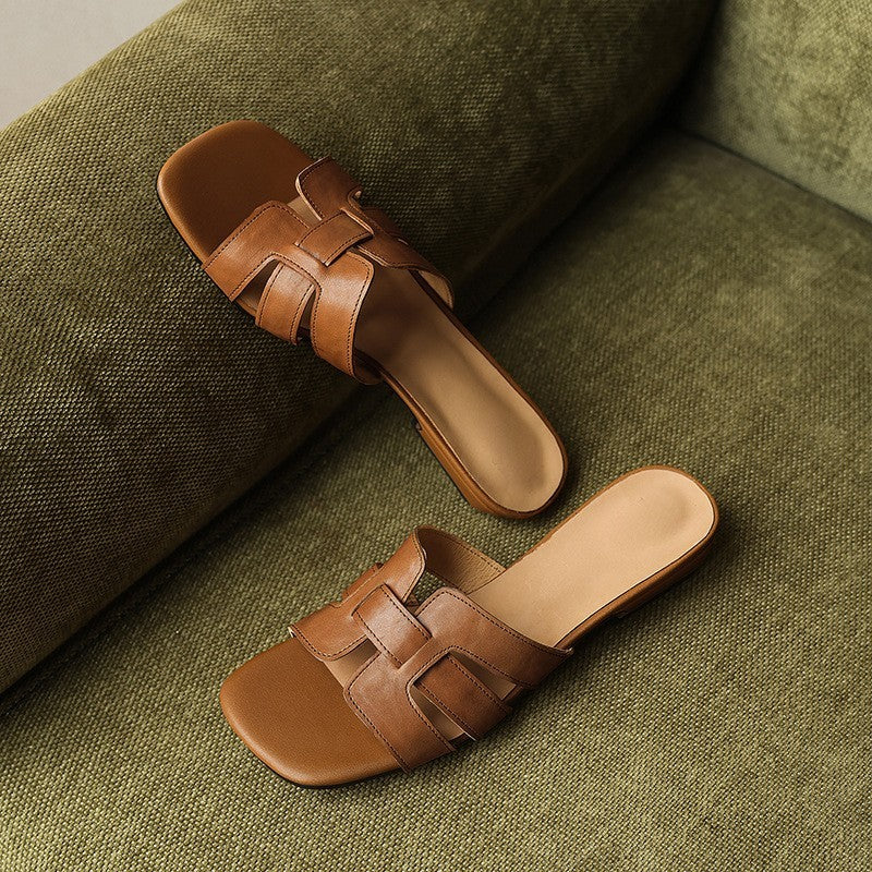 Mara Square Leather Slides