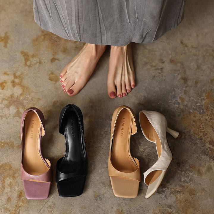Élan Square-Toe Leather Heeled Sandals