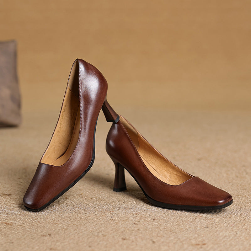 Elviera Square Leather Heels