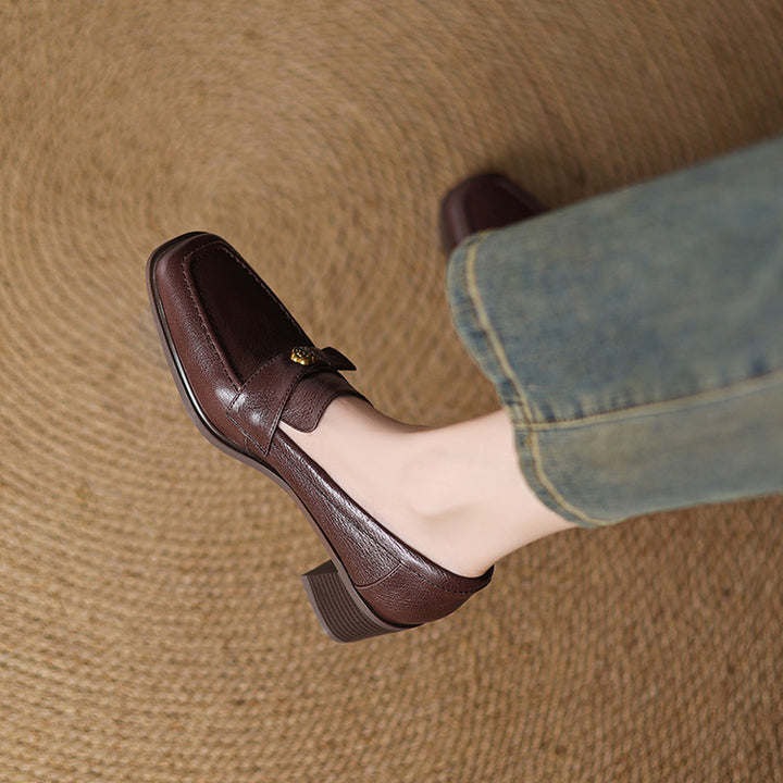 Nelle Square-Toe Leather Loafer Pumps