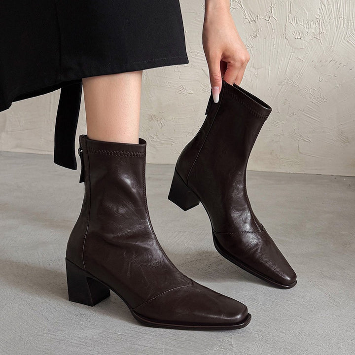 Elara Square-Toe Leather Ankle Boots
