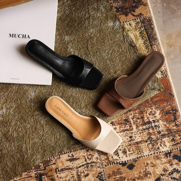 Aline Square-Toe Leather Mules