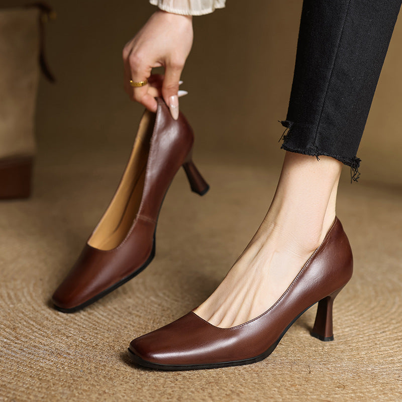 Elviera Square Leather Heels