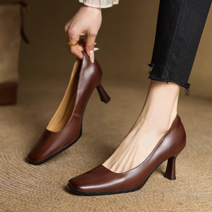 Elviera Square Leather Heels