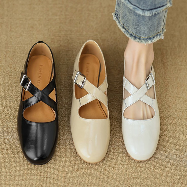 Morven Cross-Strap Leather Flats
