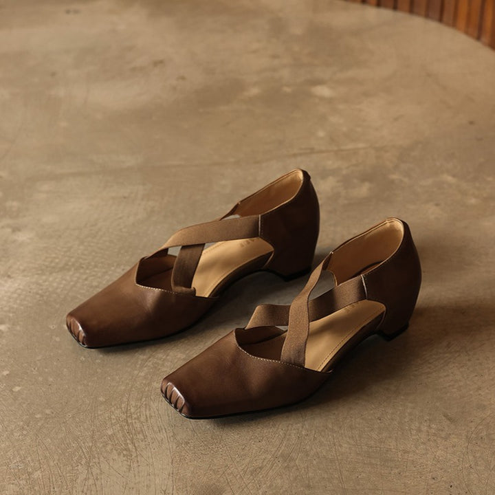 Eloria Leather Cross-Strap Heels