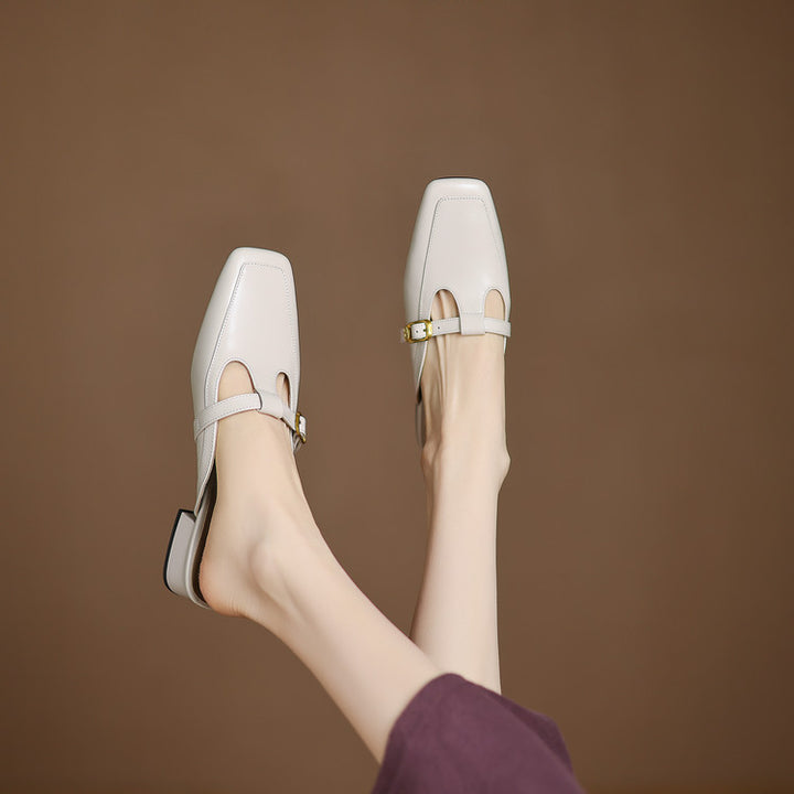 Nyra T-Strap Leather Mules