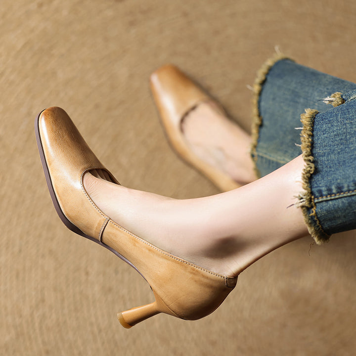 Elviera Square Leather Heels