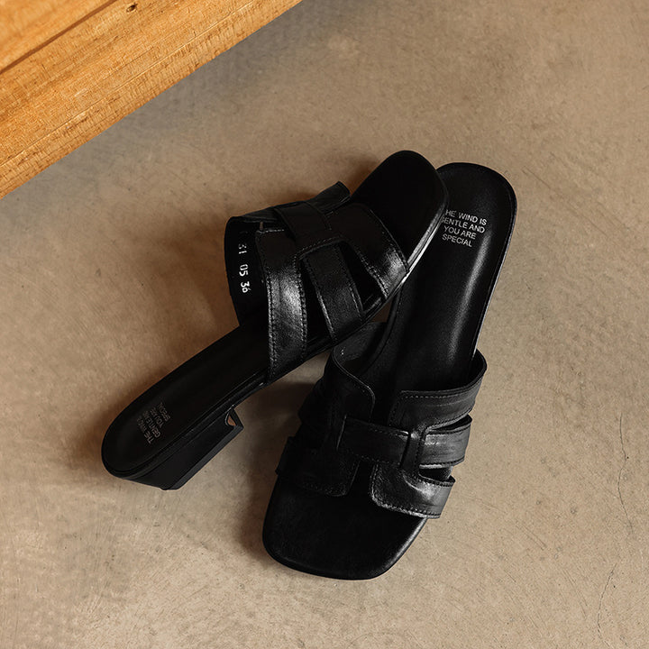 Mara Square Leather Slides