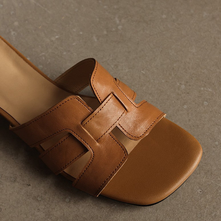 Mara Square Leather Slides
