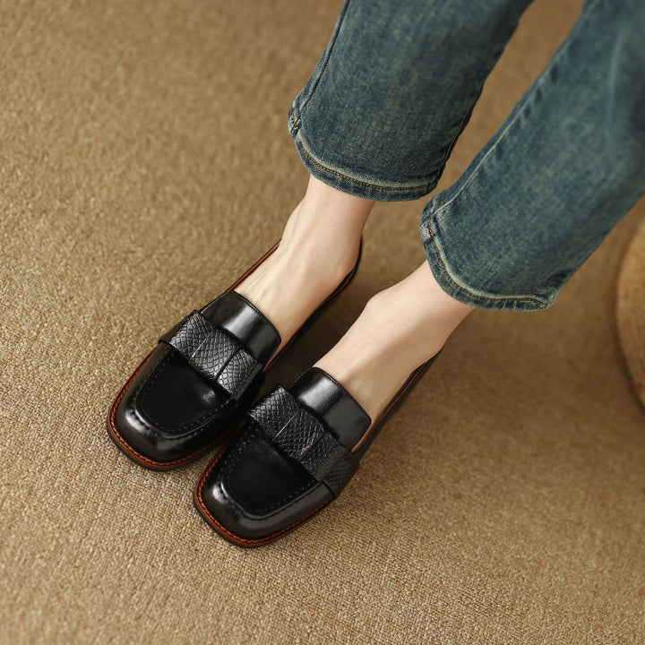 Velmora Bow Leather Loafer Pumps