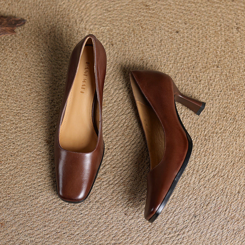 Elviera Square Leather Heels