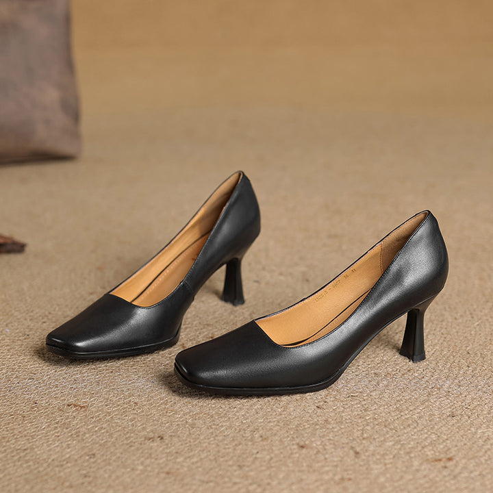 Elviera Square Leather Heels