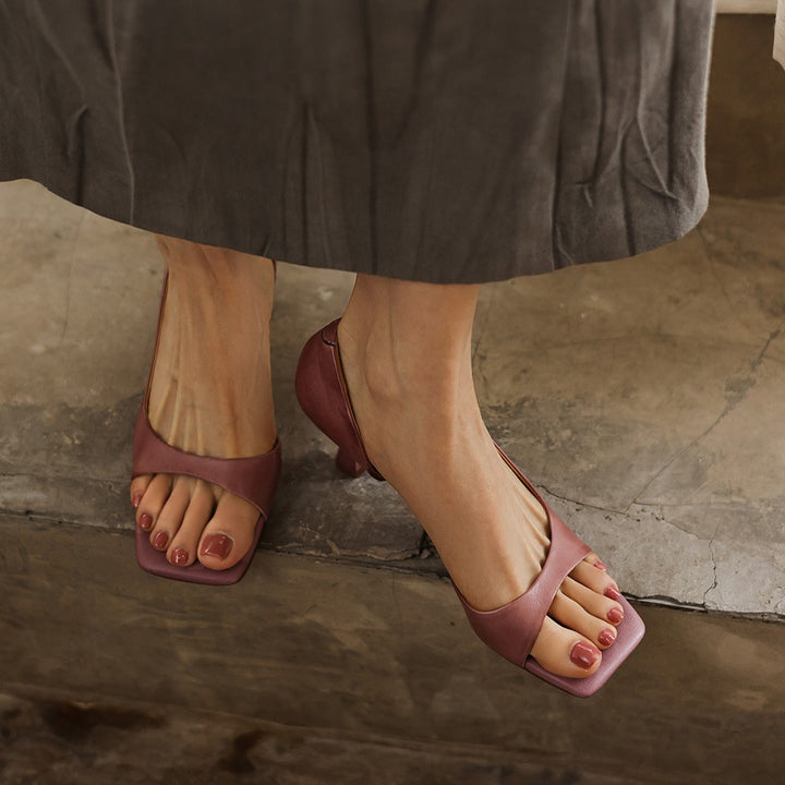 Élan Square-Toe Leather Heeled Sandals