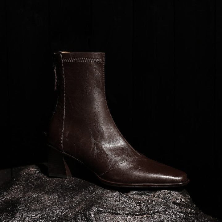 Elara Square-Toe Leather Ankle Boots