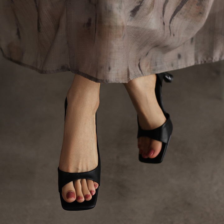 Élan Square-Toe Leather Heeled Sandals