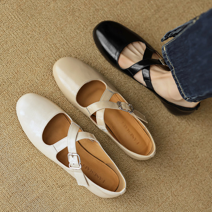 Morven Cross-Strap Leather Flats