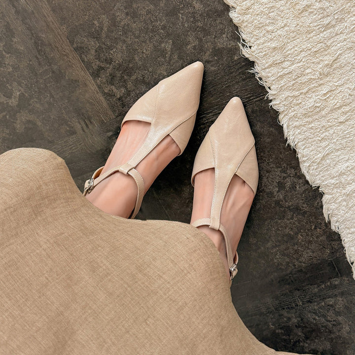 Celene Leather T-Bar Wedge Heels