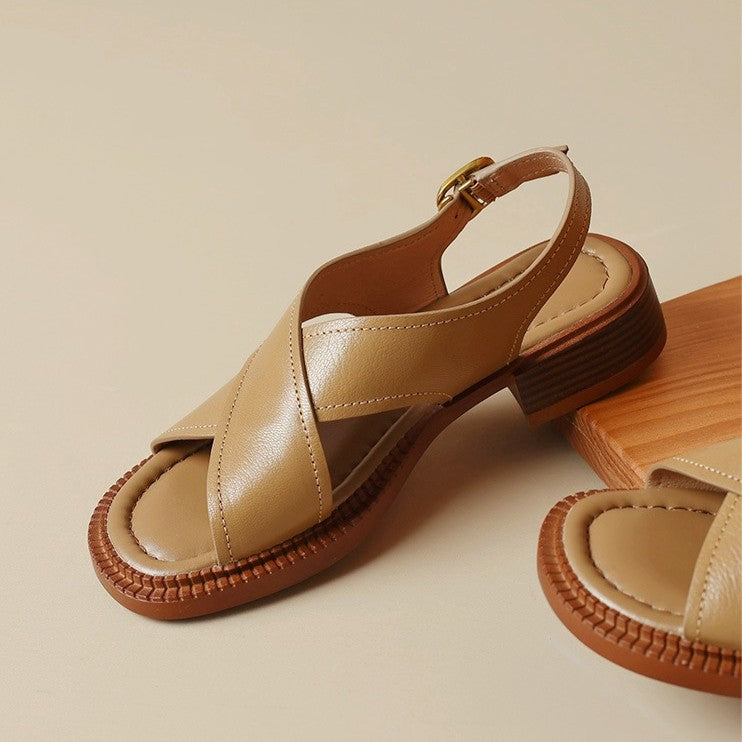 Serene Crossband Leather Slingback Sandals