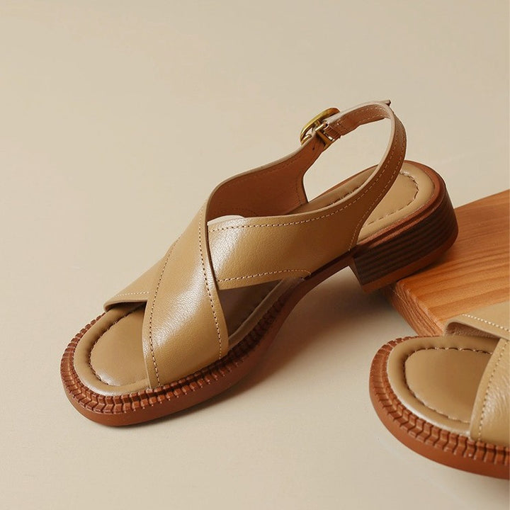 Serene Crossband Leather Slingback Sandals