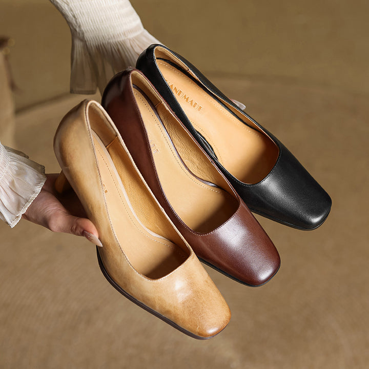 Elviera Square Leather Heels