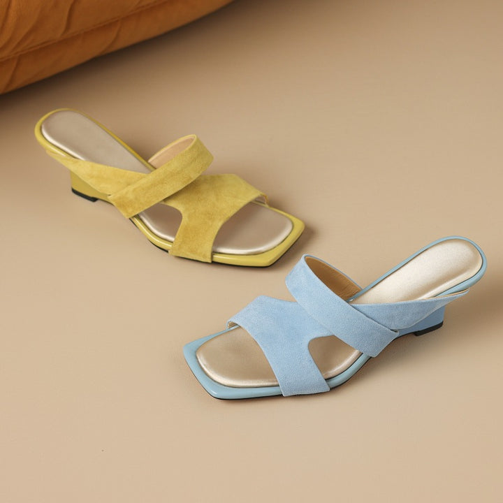 Elise Square-Toe Leather Sandal Heels