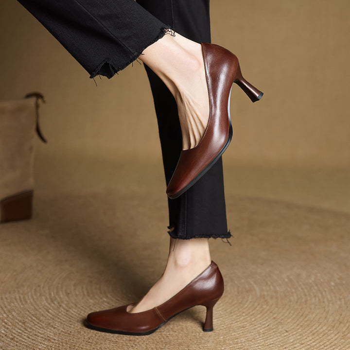 Elviera Square Leather Heels