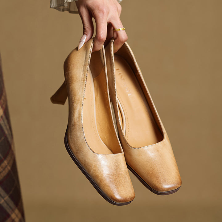 Elviera Square Leather Heels