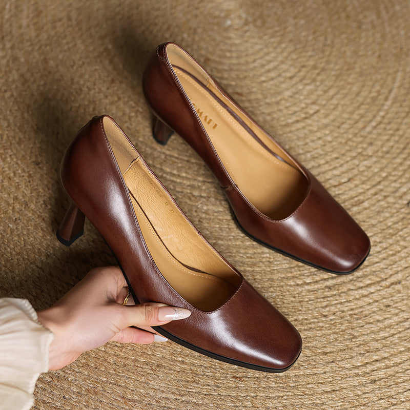 Elviera Square Leather Heels