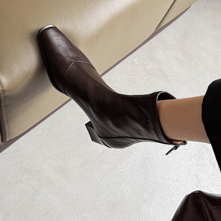 Elara Square-Toe Leather Ankle Boots
