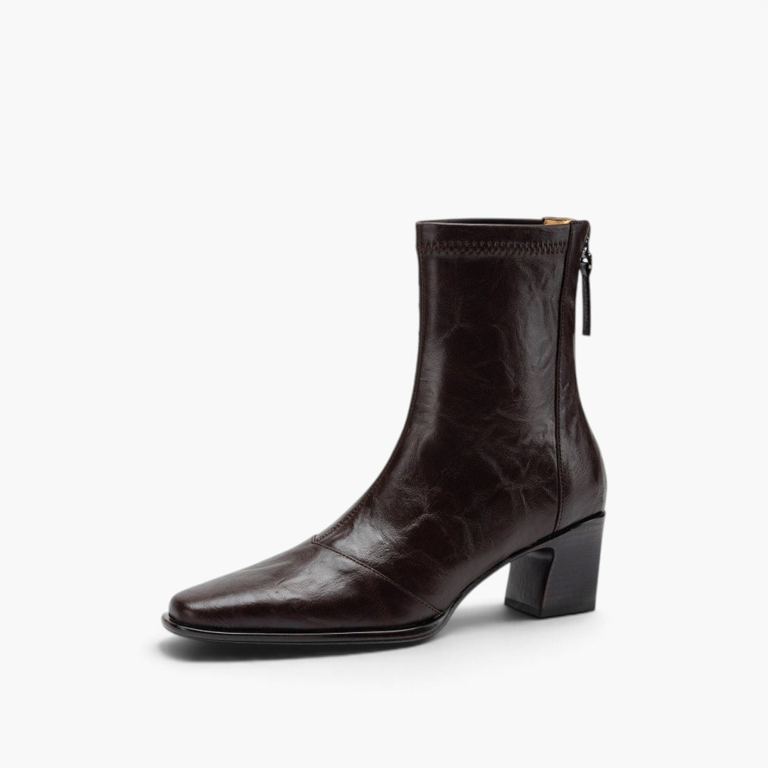 Elara Square-Toe Leather Ankle Boots