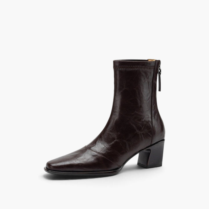 Elara Square-Toe Leather Ankle Boots