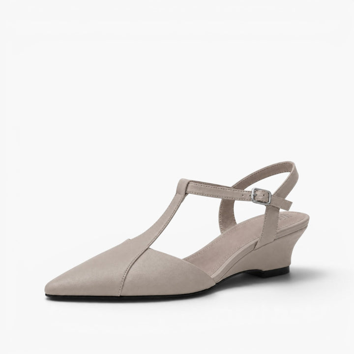Celene Leather T-Bar Wedge Heels