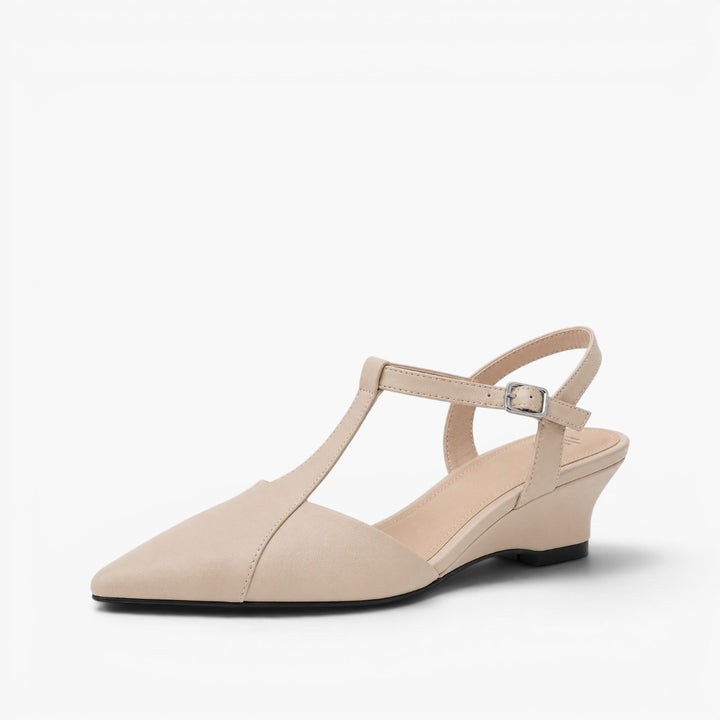 Celene Leather T-Bar Wedge Heels