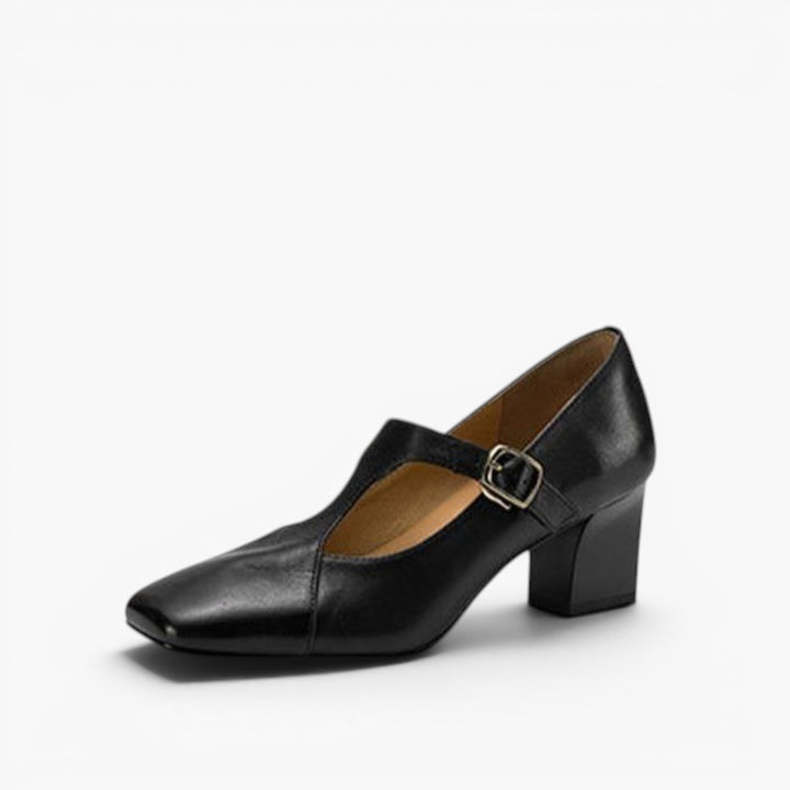 Caelia Square-Toe Leather Mary-Jane Heels
