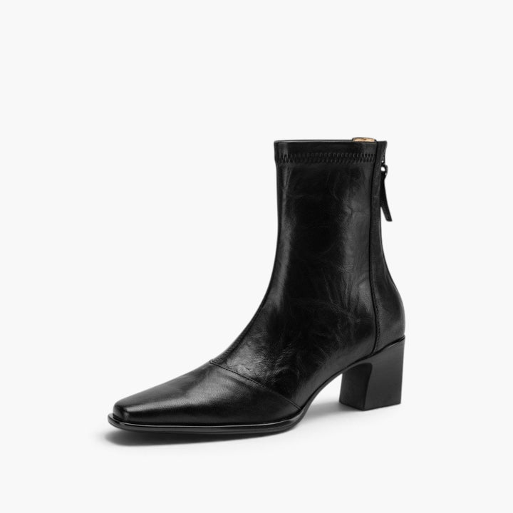 Elara Square-Toe Leather Ankle Boots