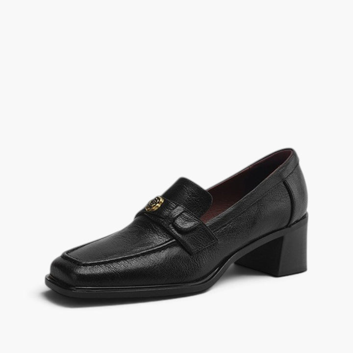 Nelle Square-Toe Leather Loafer Pumps