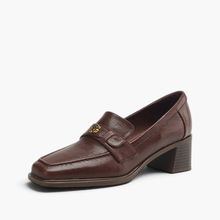 Nelle Square-Toe Leather Loafer Pumps